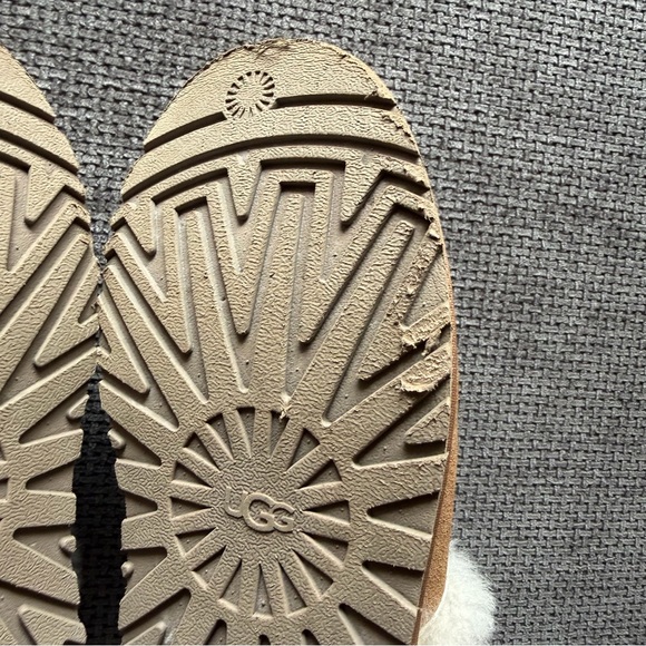 UGG Disquette Chestnut Suede Platform Slippers 9 Sheepskin Fur 1122550 Coquette - Picture 11 of 12